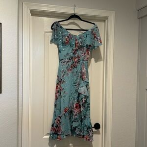 Eliza J teal floral dress beautiful never used.